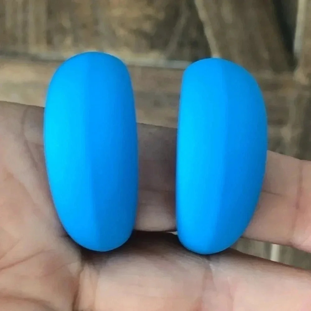 Cobalt Blue Large Silicone & Stainless Steel Retro Hoop Earrings NWT